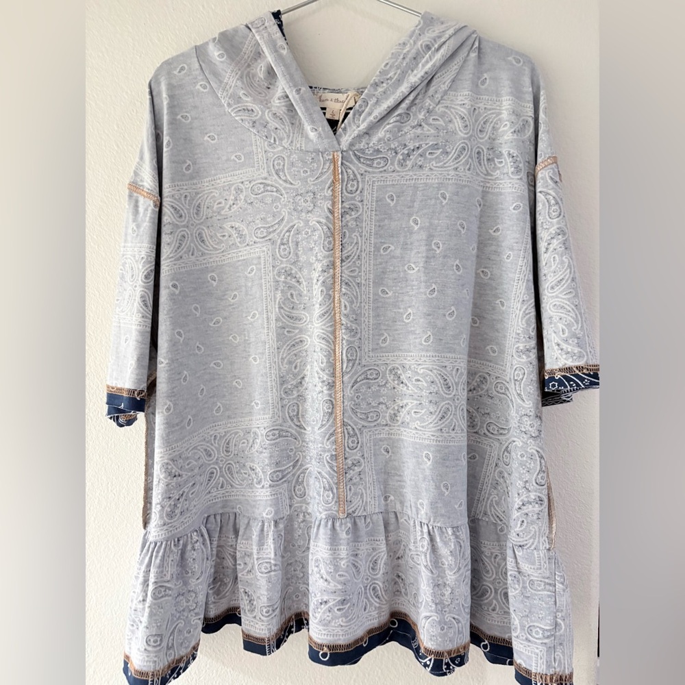 NWT Hem & Thread Inverted Navy Paisley Peplum Top